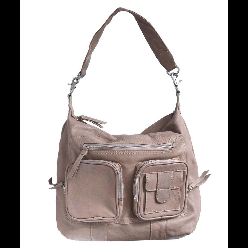 Chocolat Blu Pocket Hobo Bag Genuine Taupe Leather Handbag Large Shoulder Purse